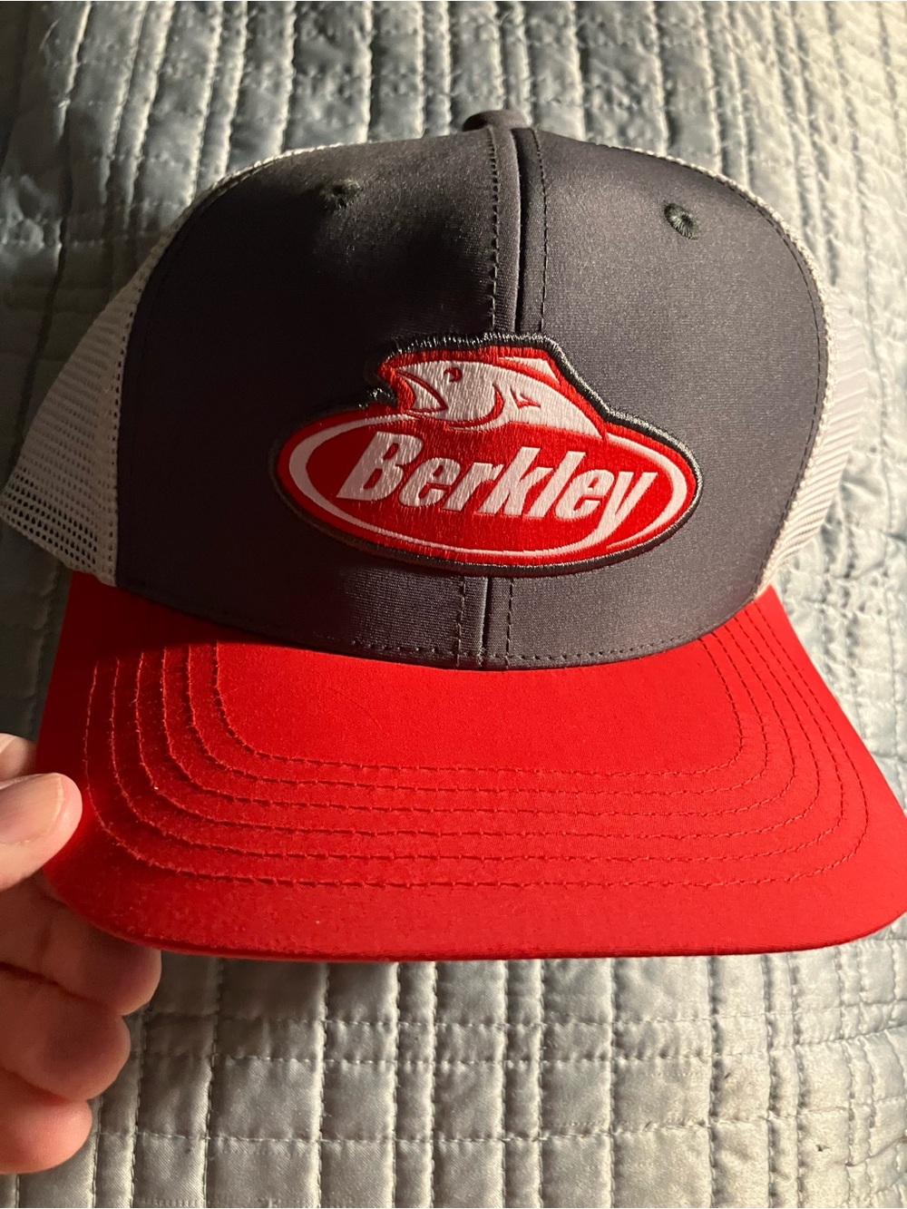 Berkley Fishing Hat Brand New Never Used Adjustable Strap red grey white